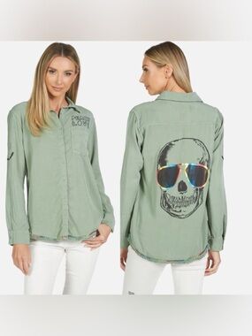 Lauren Moshi Sage Green Collared Shirt with Logo Tag M